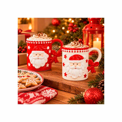 CANECA DE CERÂMICA NATALINA PAPAI NOEL COM ALÇA DE LAÇO 300 ML - CORES SORTIDAS