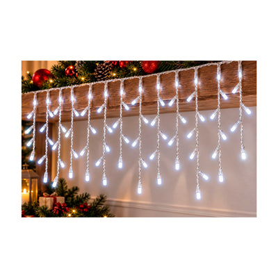 Cascata Decorativa LED Branco 140 LEDs Fio Transparente - 5m