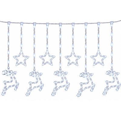 Cortina Led Natalina Estrelas e Renas Branco Frio - 3m