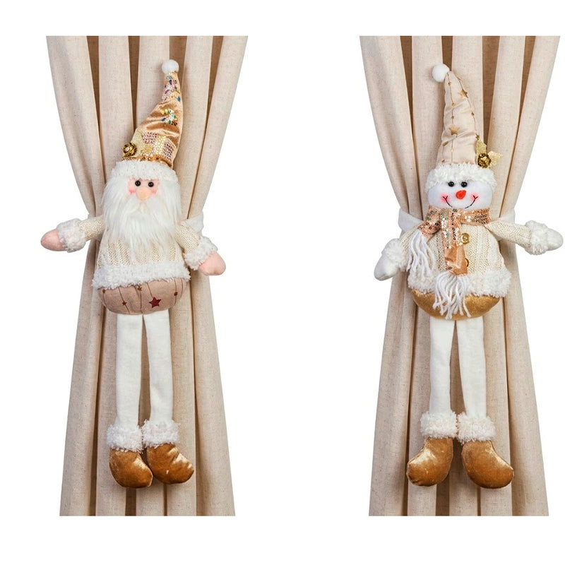Boneco Suspenso Natal Dourado e Branco Papai Noel ou Boneco de Neve -1 Unidade (55cm)