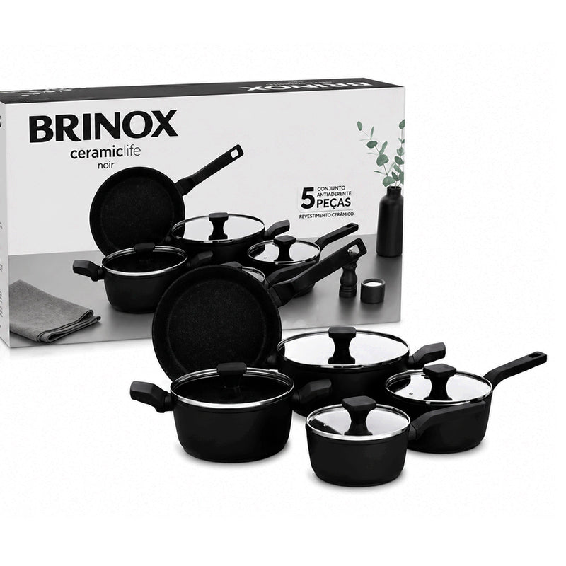 Conjunto de Panelas Brinox Ceramic Life Noir 5 Peças - Indução