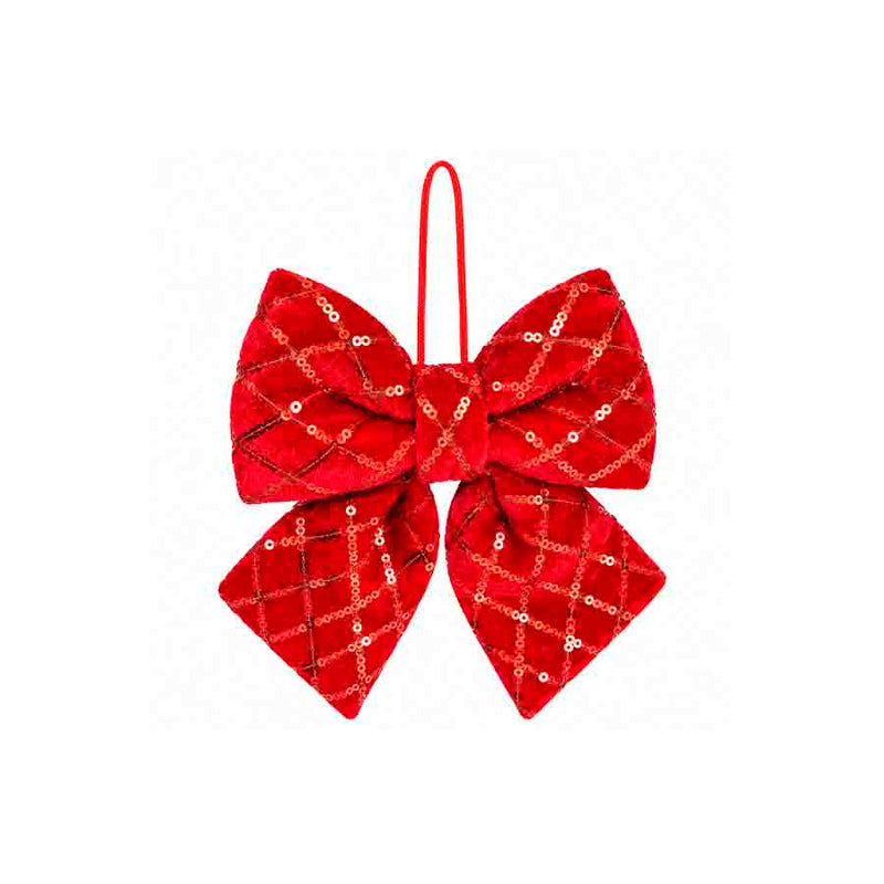 Laço de Veludo Vermelho com Lantejoulas - 12 cm