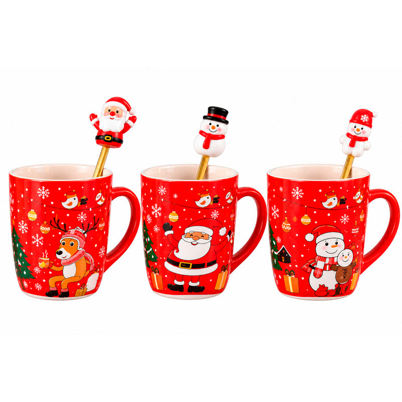CANECA NATALINA COM COLHER DECORATIVA - MERRY CHRISTMAS