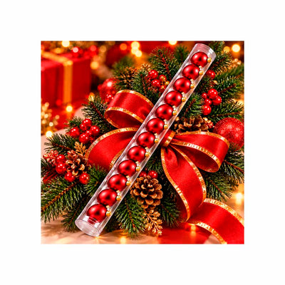 Conjunto de Bolas de Natal Plásticas Vermelhas 8cm - Kit com 12 Peças