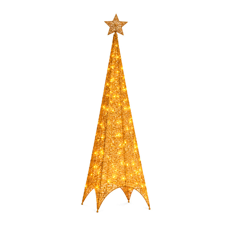 Árvore Natalina Iluminada Triangular Dourada 100 LEDs 1,8m com Estrela