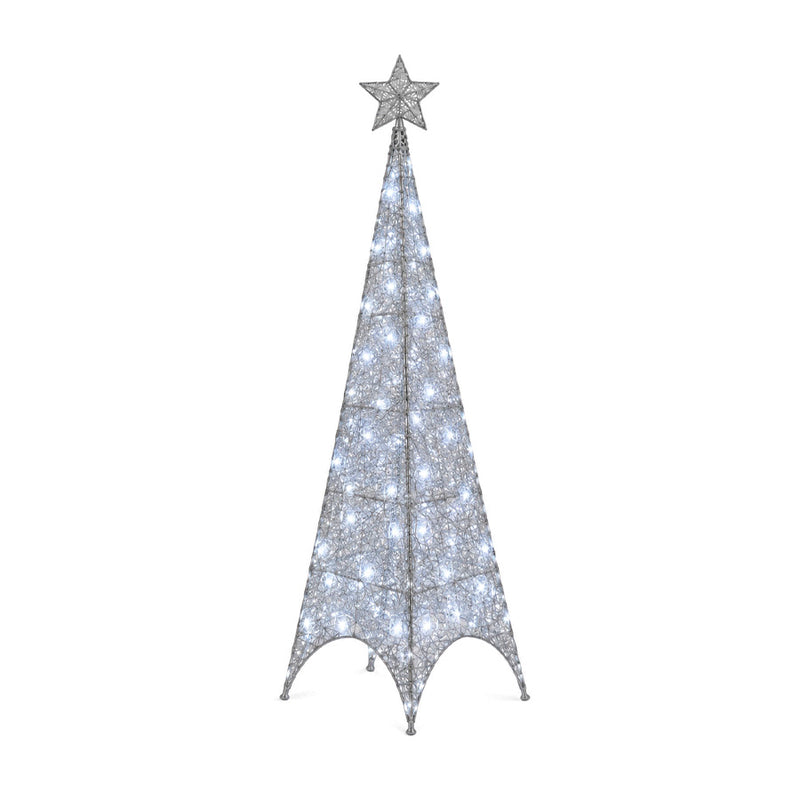 Árvore Natalina Iluminada Triangular Prata 100 LEDs 1,8m com Estrela