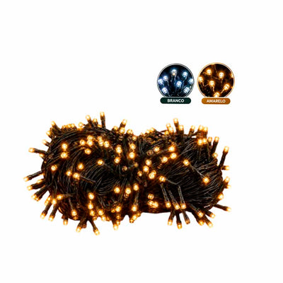 Cordão Strobo Natalino 500 LEDs Fio Verde  50m - LED Amarelo ou Branco (Envio Sortido)