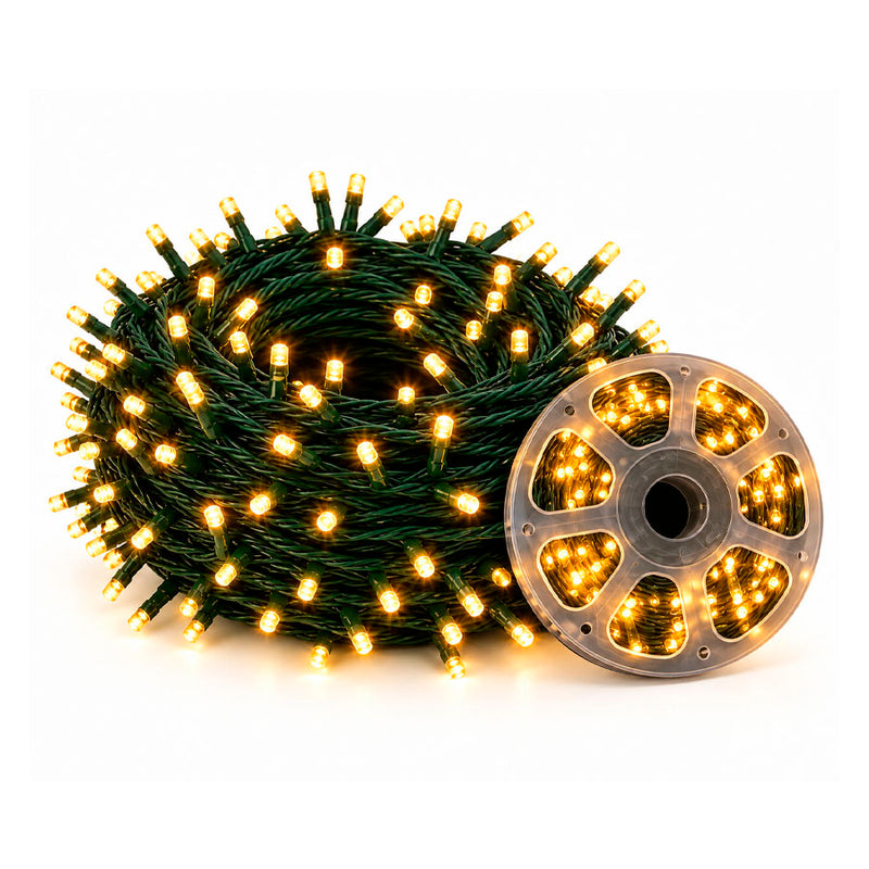 Cordão Pisca-Pisca LED Carretel 500 Lâmpadas 50m Fio Verde - Luz Amarela