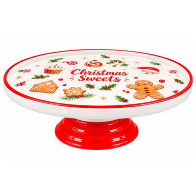 Boleira de Cerâmica com Pé Natalina Christmas Sweets - 23cm