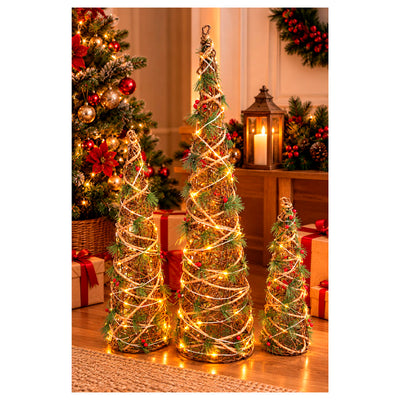 Trio de Árvores Aramadas Rústicas com LED - 80cm 60cm e 40cm