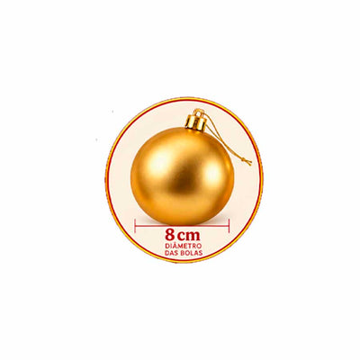 Conjunto de Bolas de Natal Plásticas Douradas 8cm - Kit com 12 Peças