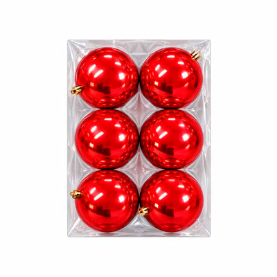 Conjunto de Bolas de Natal Plásticas Vermelhas 12cm - Kit com 6 Peças