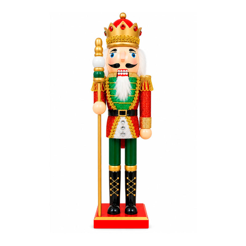 Boneco Quebra-Nozes Decorativo Rei com Coroa e Cetro Dourado - 37cm