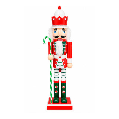 Boneco Quebra-Nozes Decorativo com Bengala Doce Candy e Coroa Vermelha - 38 cm