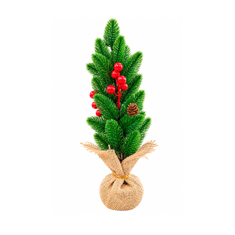 Mini Pinheiro de Natal Decorativo com Frutinhas e Pinha com Base de Juta - 38cm
