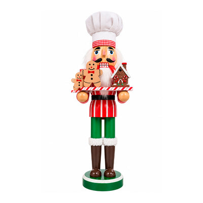 Boneco Quebra-Nozes Decorativo Chef com Biscoitos Gingerbread e Casinha - 36cm
