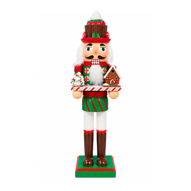 Boneco Quebra-Nozes Decorativo Chapéu Cupcake com Bandeja de Doces - 36cm