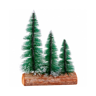 Trio Mini Árvores de Natal Decorativas Verdes em Base de Madeira - 16x18cm