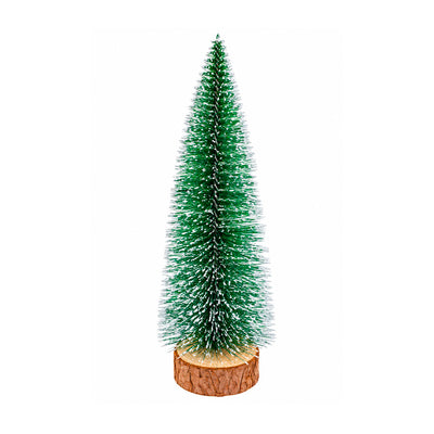 MINI ÁRVORE DE NATAL DECORATIVA VERDE NEVADA COM BASE DE MADEIRA - 30CM