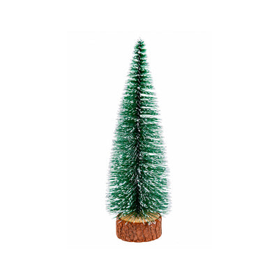 MINI ÁRVORE DE NATAL DECORATIVA VERDE NEVADA COM BASE DE MADEIRA - 20CM
