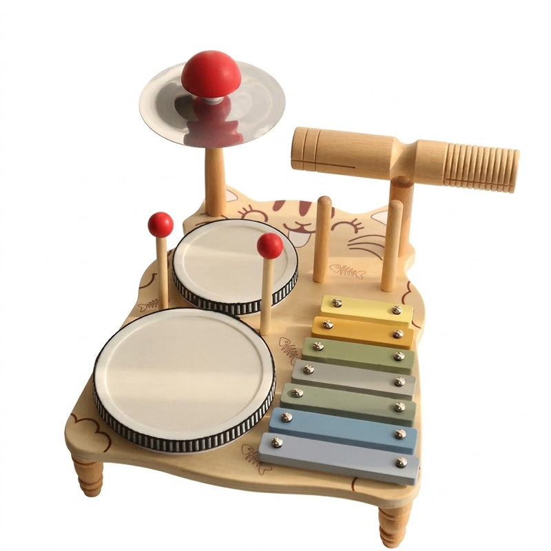 Bateria Musical Infantil de Madeira - Yins Kids