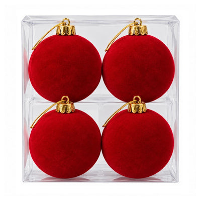 Conjunto de Bolas Natalinas de Veludo Vermelho Vinho 10 cm - 4 Peças
