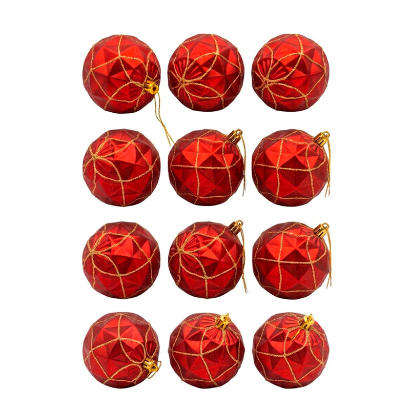 Kit Bolas de Natal Vermelhas Texturizadas 8cm - 12 Unidades