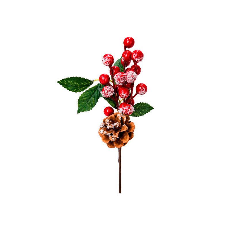 Galho Berry Nevado com Pinha - 25cm