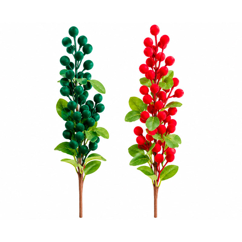 Galho Berry Aveludado Natalino Verde ou Vermelho Cores Sortidas 65 cm - 1 Unidade