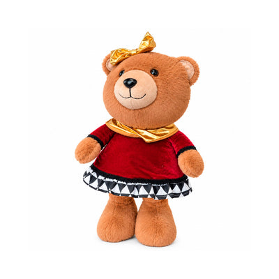 Ursa de Pelúcia Natalina com Vestido e Laço Dourado - 34cm