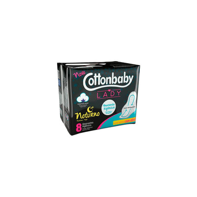 Absorvente Lady Cottonbaby Suave com abas Noturno com 8 unidades.