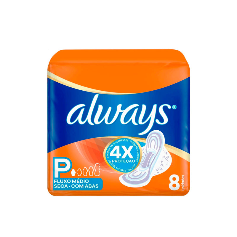 Absorvente Always Seca com Abas, Tamanho P, 8 Unidades