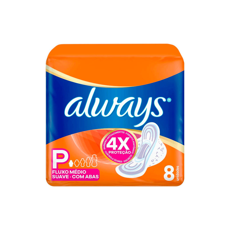 Absorvente Always Suave , Com Abas, Tamanho P, 8 Unidades