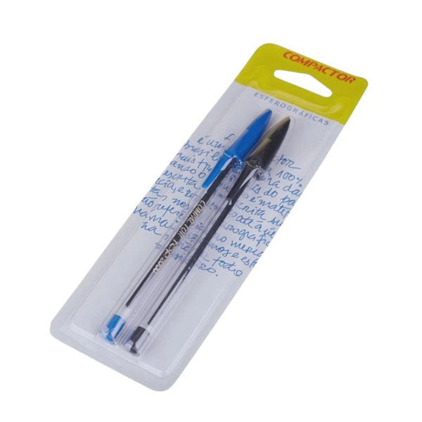 Caneta Esferográfica Preta e Azul -  Compactor