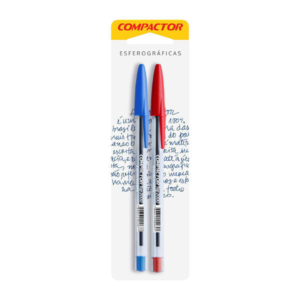 Caneta Esferográfica Compactor 1.0 Com 2 Azul e Vermelha