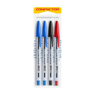 Caneta esferográfica Compactor Top 2000 Blister Com 4 cores.