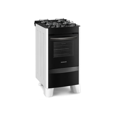 FOGÃO 4 BOCAS CONTINENTAL AUTOMÁTICO BRANCO E PRETO COM MESA DE VIDRO (FC4VB) - BIVOLT