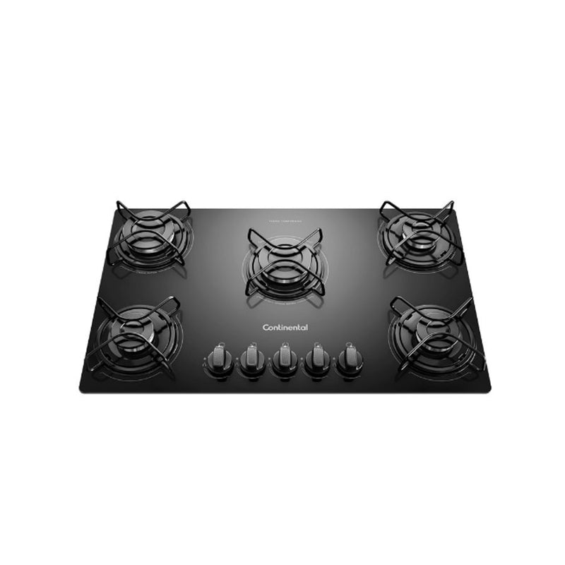 Cooktop 5 Bocas Continental a Gás de Vidro Temperado Bivolt (KC5GP) - Preto