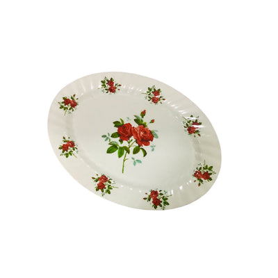 Travessa de Plástico Oval  Branco com Flor 30cm