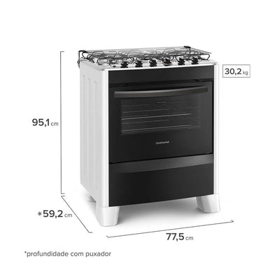 Fogão 5 Bocas Continental Automático Branco com Mesa de Inox (FC5CB) - Bivolt