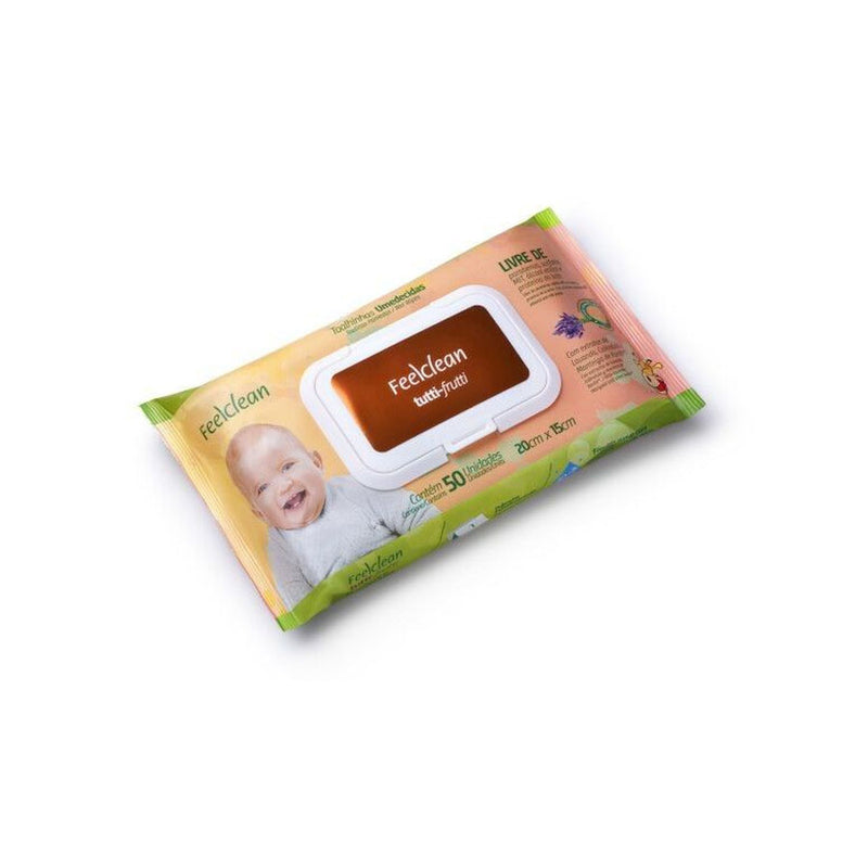 Toalhinhas Umedecidas Feelclean Tutti-Frutti com tampa flip top com 50 un.