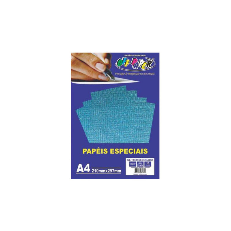 Papel Glitter A4 150g/m² 10 Folhas Azul Colmeia Off Paper