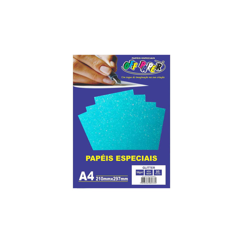 Papel Glitter A4 Azul Neon -180g - 05 Folhas