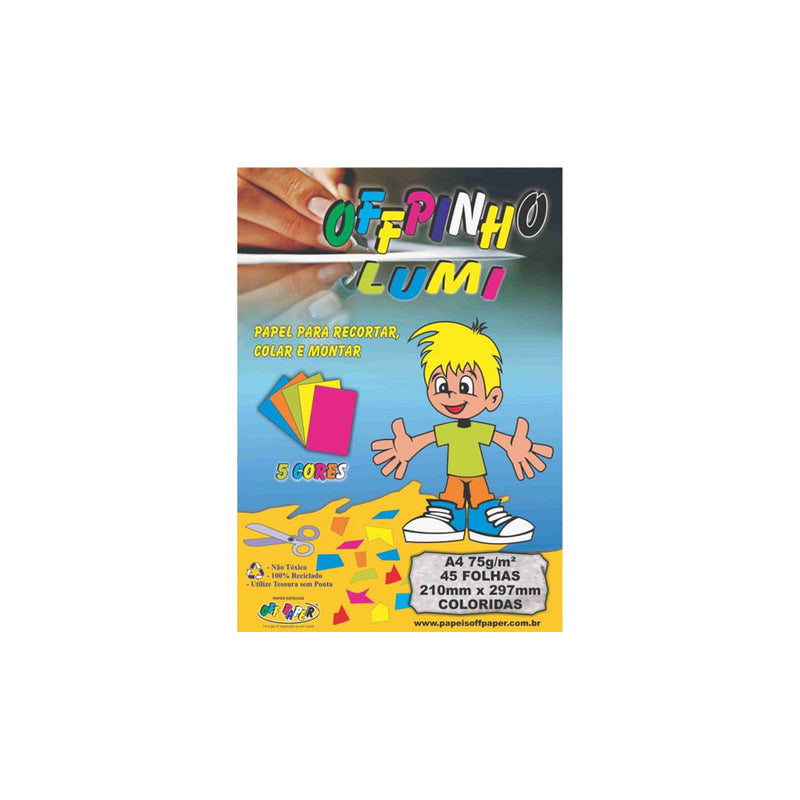 Papel A4 Criativo Lumi Offpinho 45 Folhas 75 Gramas com 5 cores