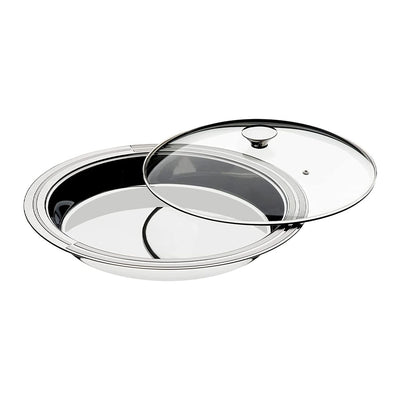 Prato Fundo de Aço Inox com Tampa de Vidro