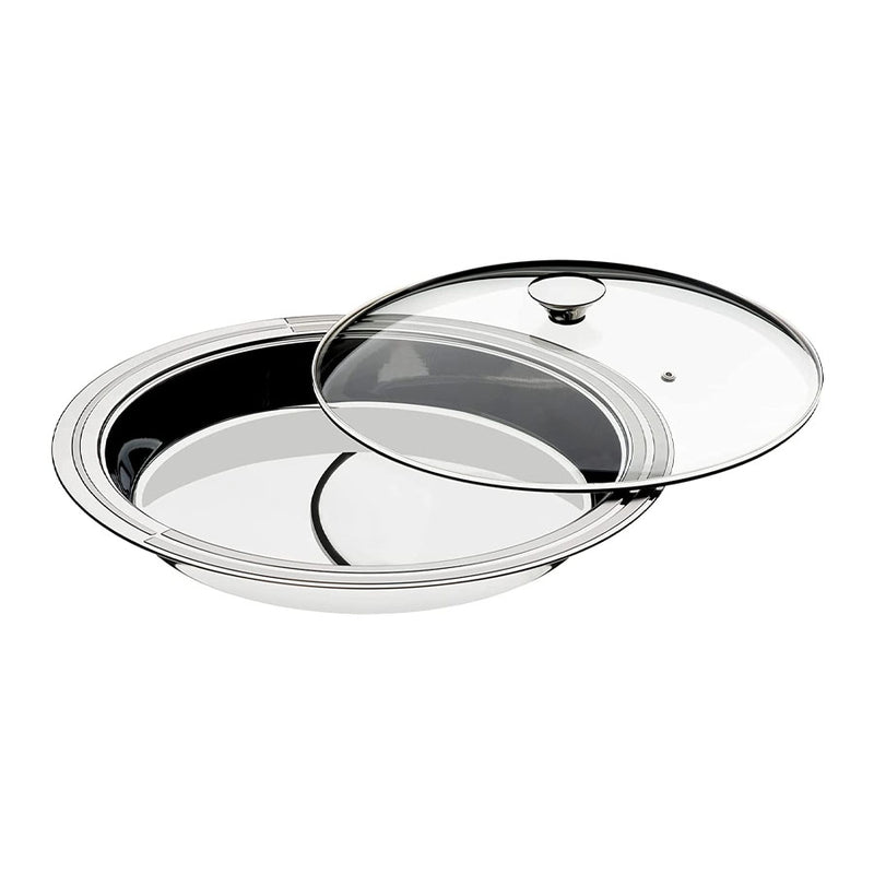 Prato Fundo de Aço Inox com Tampa de Vidro