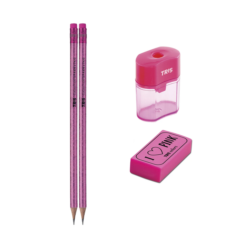 KIT ESCOLAR - I LOVE PINK - CARTRLA  COM 4 UNIDADES - TRIS