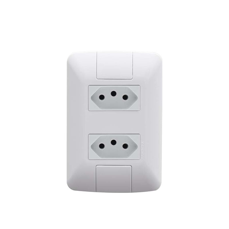 Conjunto 4x2 con 2 Interruptores Sencillos 6 A 250 V y 1 Tomacorriente  2P+T 20 A 250 V Tramontina Aria Blanco