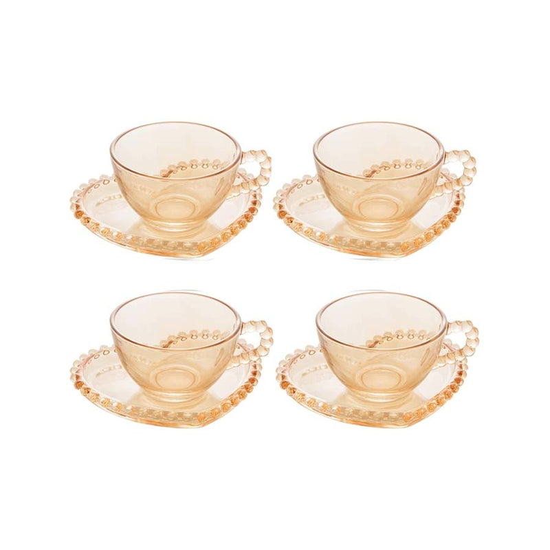 CONJUNTO DE XÍCARAS CAFÉ CRISTAL COM PIRES CORAÇÃO PEARL  ÂMBAR 180ml