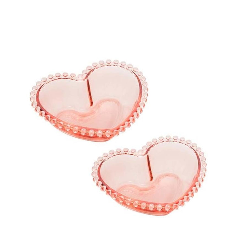 Conjunto 2 Bowls Cristal Coração Pearl ROSA 15X13X5cm - Wolff